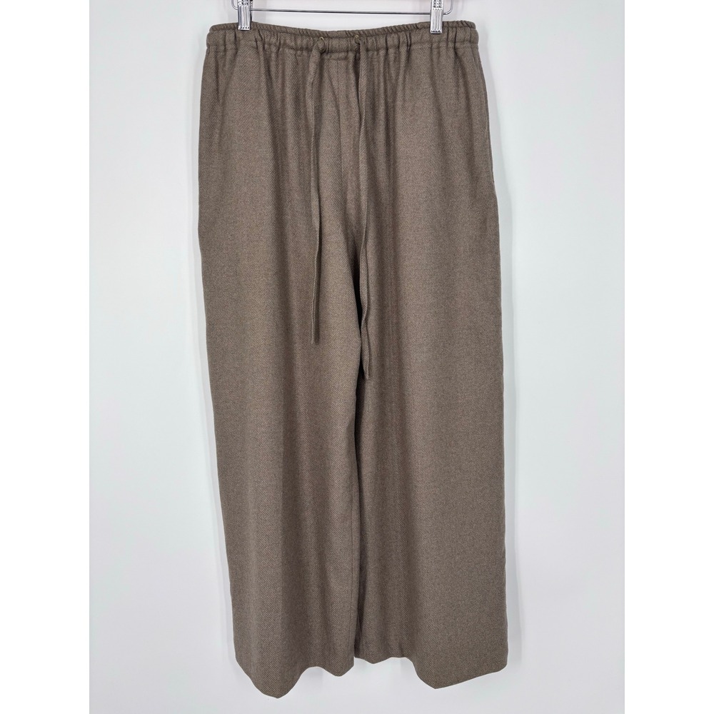 eskandar Cashmere Silk Wide Leg Pull On Pants Sz 1 Brown Drawstring Lagenlook